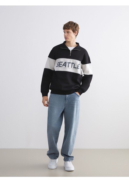 Yeni Sezon Dik Yaka Renk Bloklu Erkek Sweatshirt fiyatları