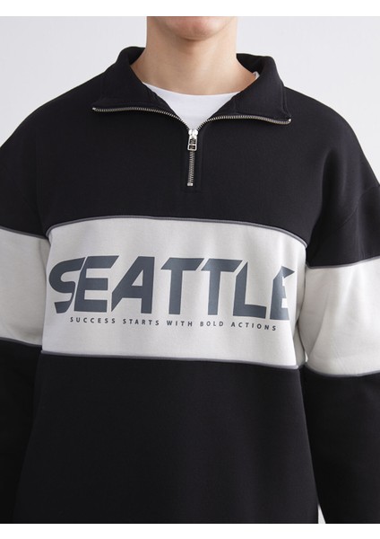 Yeni Sezon Dik Yaka Renk Bloklu Erkek Sweatshirt modelleri
