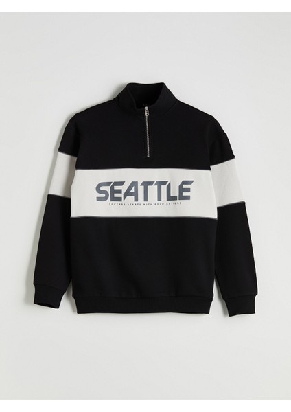 Yeni Sezon Dik Yaka Renk Bloklu Erkek Sweatshirt indirimleri