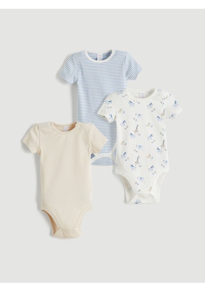 Yeni Sezon Bisiklet Yaka Erkek Bebek Çıtçıtlı Bodysuit 3'lü