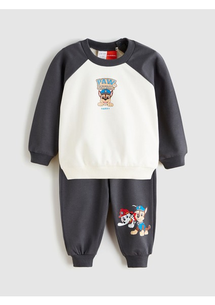 Yeni Sezon Bisiklet Yaka Paw Patrol Baskılı Erkek Bebek Sweatshirt ve Eşofman Alt