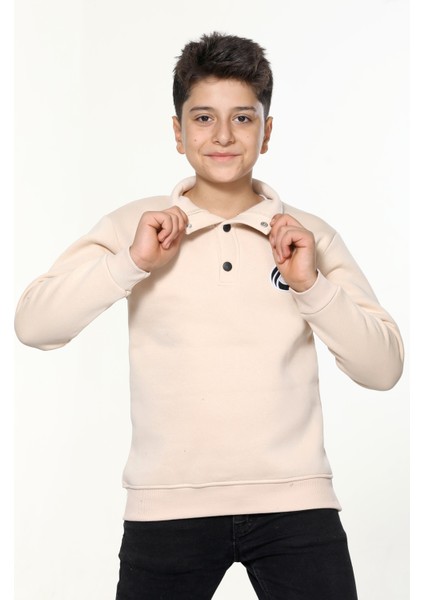 Üç Iplik Erkek Çocuk Sweatshirt-Düğmeli Yaka Detaylı