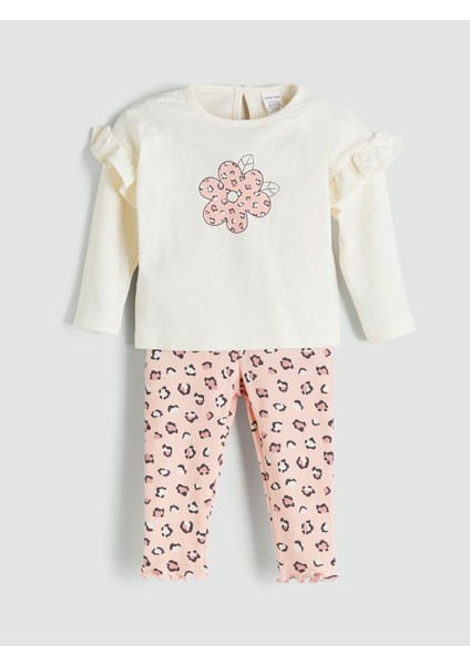 Yeni Sezon Bisiklet Yaka Çiçek Desenli Kız Bebek Bluz ve Tayt 2'li Takım