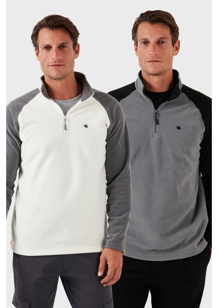 Slim Fit Yarım Fermuarlı Kışlık Şardonlu 2'li Paket Polar Erkek Polar 5906055S2