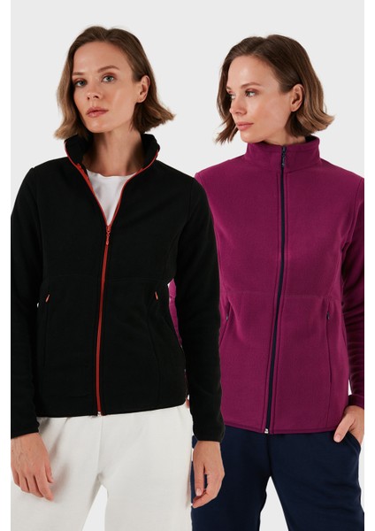 Slim Fit Anti-Pilling Tüylenme Yapmayan Fermuarlı 2'li Paket Polar Hırka Bayan Hırka 5907012S2