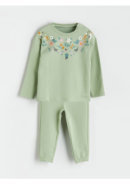 Yeni Sezon Çiçekli Kız Bebek Tişört ve Pantolon 2'li