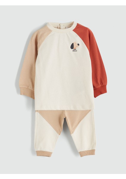 Yeni Sezon Baskılı Erkek Bebek Sweatshirt ve Eşofman Alt 2'li