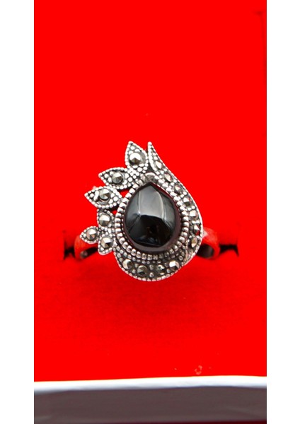 925 Ayar Kadın Gümüş Oltu Taşı Yüzük SY00065