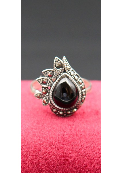 925 Ayar Kadın Gümüş Oltu Taşı Yüzük SY00065 fiyatları