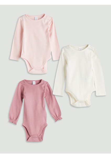 Yeni Sezon Bisiklet Yaka Kız Bebek Çıtçıtlı Body 3'lü