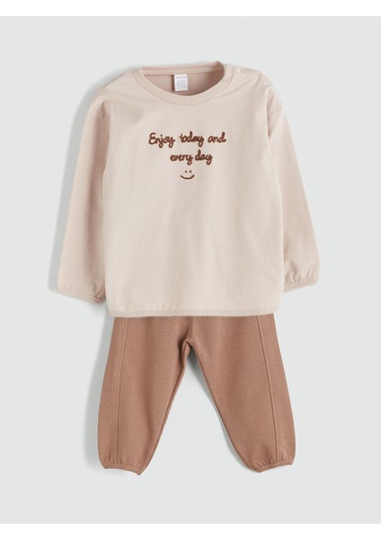 Yeni Sezon Bisiklet Yaka Erkek Bebek Sweatshirt ve Eşofman Alt 2'li