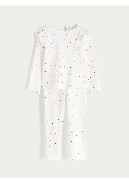 Yeni Sezon Bisiklet Yaka Fırfır Detaylı Kız Bebek Tişört ve Tayt