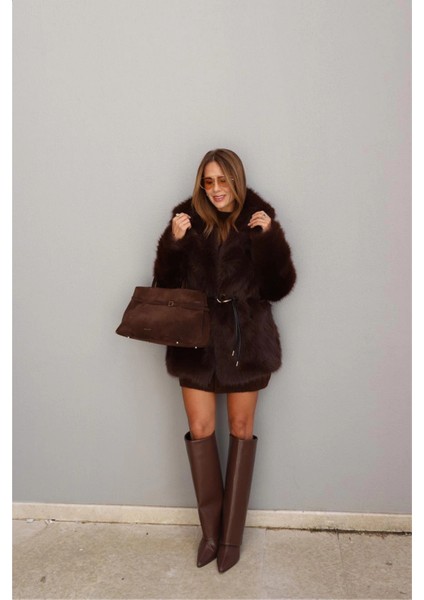 Acı Kahverengi Kemer Detay Kürk