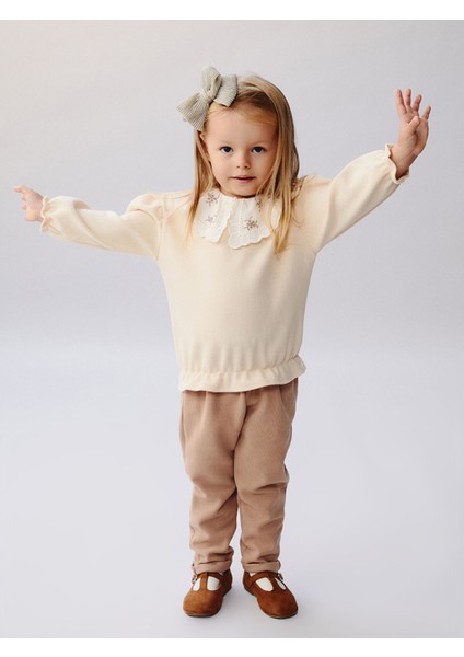 Yeni Sezon Bebe Yaka Uzun Kollu Kız Bebek Bluz ve Tayt 2'li