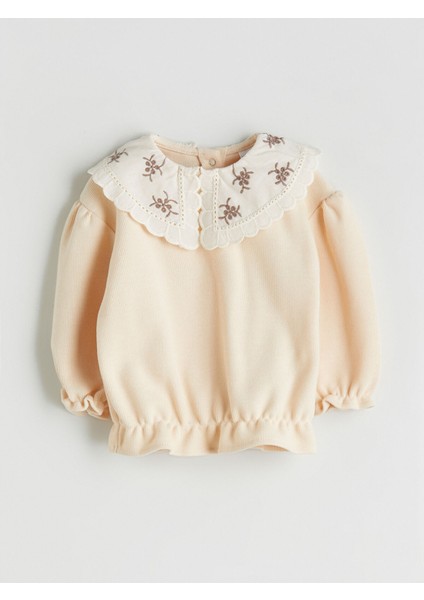 Yeni Sezon Bebe Yaka Uzun Kollu Kız Bebek Bluz ve Tayt 2'li modelleri