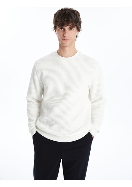 Yeni Sezon Bisiklet Yaka Uzun Kollu Erkek Dokulu Sweatshirt