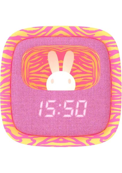Pembe Zebra Desenli Tavşan Masaüstü Saati ve Gece Lambası