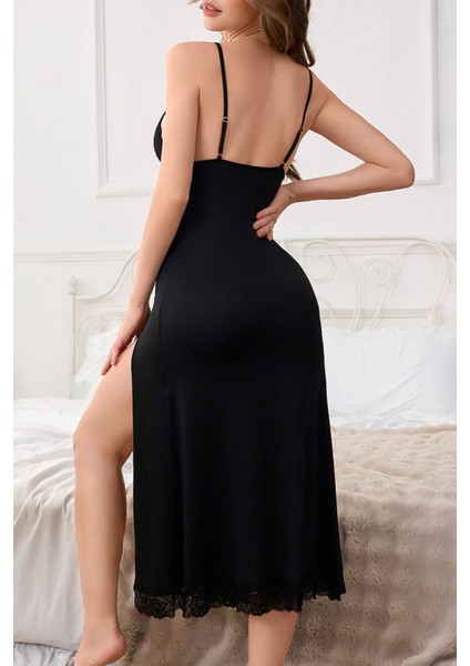 Yırtmaçlı Dantelli Uzun Gecelik fiyatları