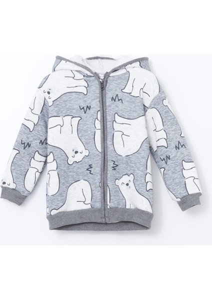 Yeni Sezon Kapüşonlu Baskılı Erkek Bebek Hırka
