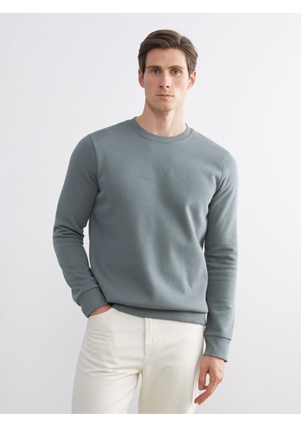 Yeni Sezon Bisiklet Yaka Baskılı Erkek Sweatshirt