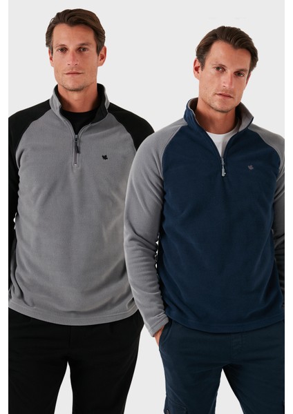 Slim Fit Yarım Fermuarlı Kışlık Şardonlu 2'li Paket Polar Erkek Polar 5906055S2