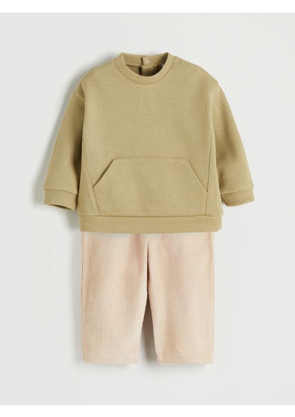 Yeni Sezon Bisiklet Yaka Erkek Bebek Sweatshirt ve Pantolon 2'li