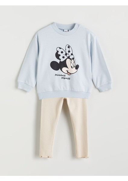 Yeni Sezon Minnie Mouse Baskılı Kız Bebek Sweatshirt ve Tayt 2'li