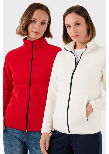 Slim Fit Anti-Pilling Tüylenme Yapmayan Fermuarlı 2'li Paket Polar Hırka Bayan Hırka 5907012S2