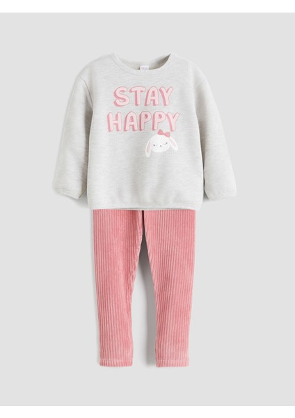 Yeni Sezon Bisiklet Yaka Kız Bebek Sweatshirt ve Tayt 2'li