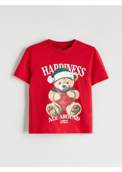 Yeni Sezon Bisiklet Yaka Ayı Teddy Baskılı Erkek Çocuk Tişört