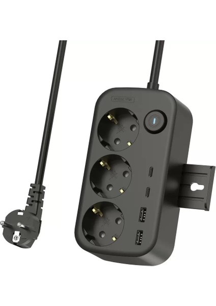 Isı Dayanıklı Duvar Askılı Telefon Tutucu 3'lü Priz 2xusb 2xtype-C Çıkış Anahtarlı Priz Uzatma Kablo