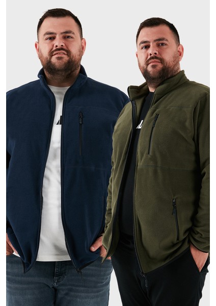 Regular Fit Dik Yaka Fermuarlı Büyük Beden 2'li Paket Polar Hırka Erkek Hırka 5906028BS2
