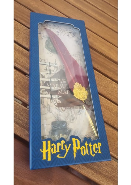 Harry Potter Baskılı Özel Tasarım Divit Hokka Seti Masaüstü Tüylü Divit Kalem Mürekkep Hediyelik Set