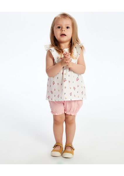 Yeni Sezon Bisiklet Yaka Çiçekli Kız Bebek Bluz ve Şort 2'li