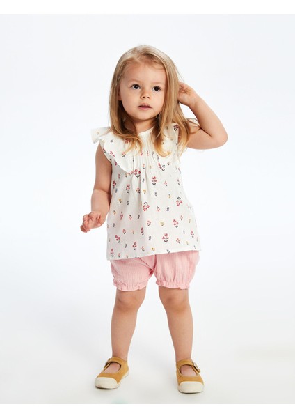 Yeni Sezon Bisiklet Yaka Çiçekli Kız Bebek Bluz ve Şort 2'li fiyatları