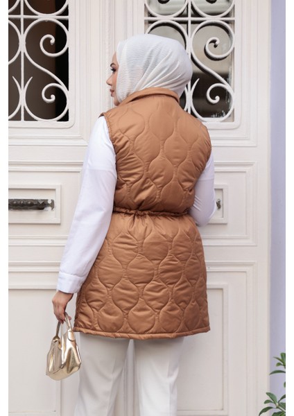 Boncuk Detaylı Taba Tesettür Şişme Yelek 80321TB fırsatları