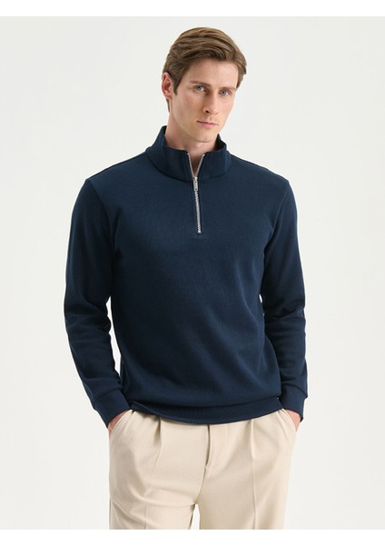 Yeni Sezon Fermuarlı Dik Yaka Uzun Kollu Erkek Sweatshirt