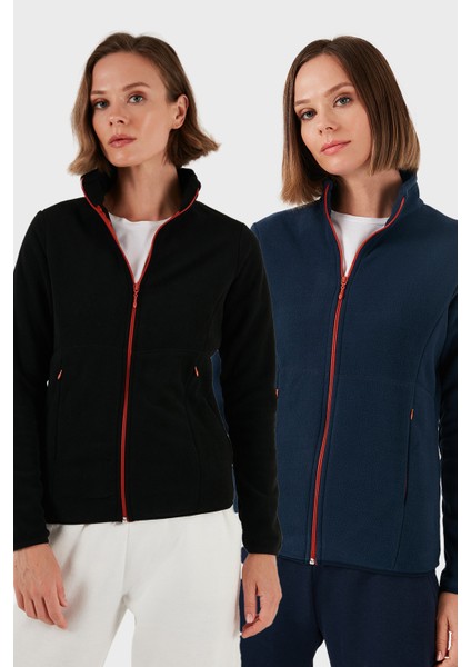 Slim Fit Anti-Pilling Tüylenme Yapmayan Fermuarlı 2'li Paket Polar Hırka Bayan Hırka 5907012S2