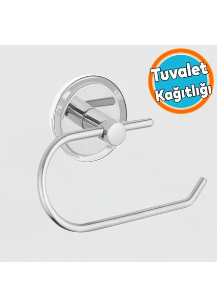 Metal Tuvalet Kağıtlık Yapışkanlı Açık Aparat Wc Kağıt Standı Bez Havluluk Paslanmaz Sağlam Krom