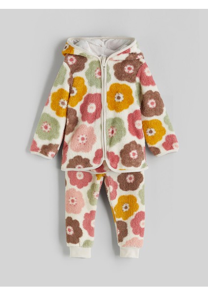 Yeni Sezon Çiçekli Desenli Kız Bebek Hırka ve Pantolon 2'li
