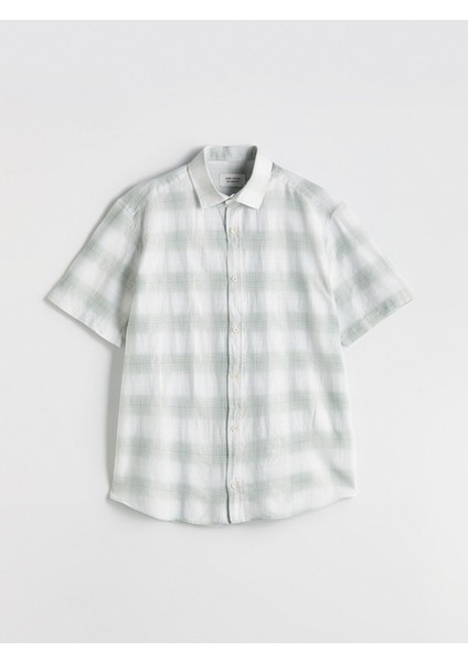 Yeni Sezon Regular Fit Kısa Kollu Ekose Poplin Erkek Gömlek indirimleri