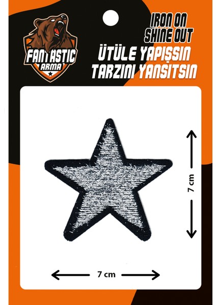 Ütü ile Yapışan Dokuma Arma Patch Yama Gümüş Simli Saçaklı Yıldız Modeli