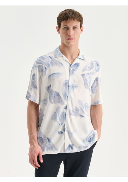 Yeni Sezon Regular Fit Kısa Kollu Desenli Viskon Erkek Gömlek