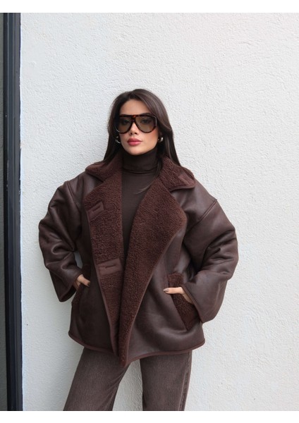 Kahve Düğmeli Süet Ceket