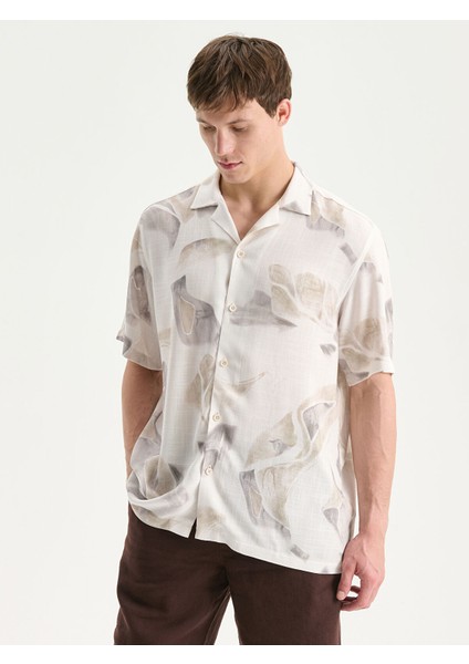 Yeni Sezon Regular Fit Kısa Kollu Desenli Viskon Erkek Gömlek