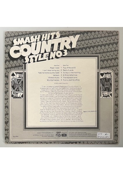 Smash Hits Country Style No.3 Lp Plak (Orijinal 1974 Dönem Amerika Baskı Plak) fiyatları
