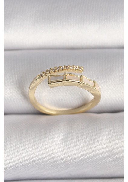 Pirinç Gold Renk Zirkon Taş Detaylı Yılan Model Ayarlanabilir Yüzük