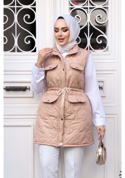 Boncuk Detaylı Bisküvi Tesettür Şişme Yelek 80321BS fiyatları