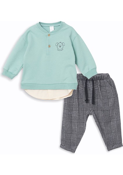 Yeni Sezon Hakim Yaka Erkek Bebek Sweatshirt ve Pantolon 2'li