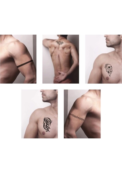 Güçlü Erkek Modelleri 5'li Set Geçici Dövme Kına Şablonu fiyatları